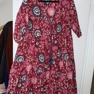 NATURAL LIFE Red and Pink Floral Long Sleeve Dress